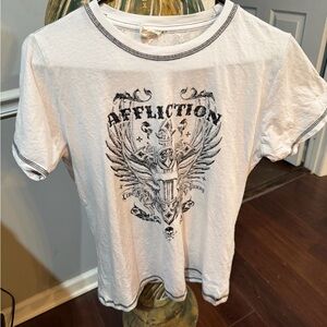Affliction White and Black Winged Graphic Tee